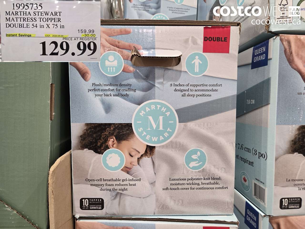 1995735 MARTHA STEWART MATTRESS TOPPER DOUBLE 54 IN X 75 IN ($30.00 INSTANT SAVINGS EXPIRES ON 2026-05-03) $129.99