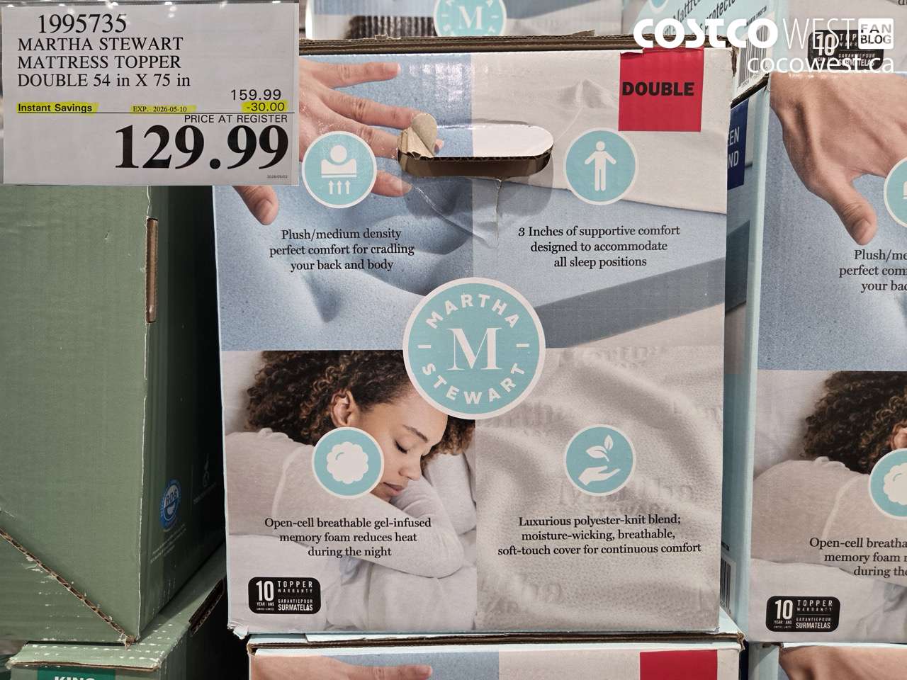 1995735 MARTHA STEWART MATTRESS TOPPER DOUBLE 54 IN X 75 IN ($30.00 INSTANT SAVINGS EXPIRES ON 2026-05-10) $129.99