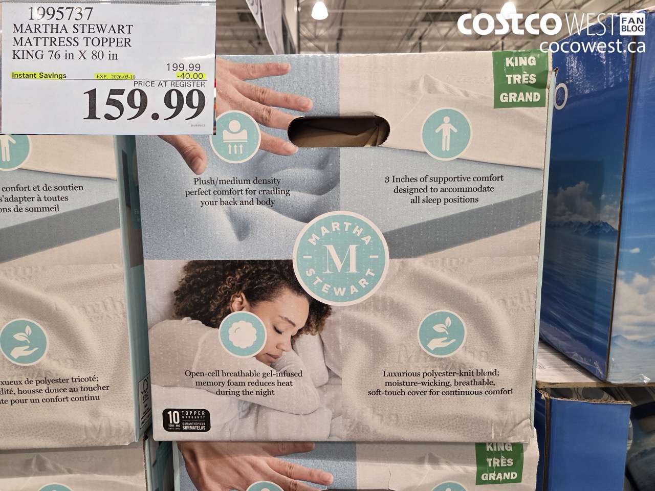 1995737 MARTHA STEWART MATTRESS TOPPER KING 76 IN X 80 IN ($40.00 INSTANT SAVINGS EXPIRES ON 2026-05-10) $159.99