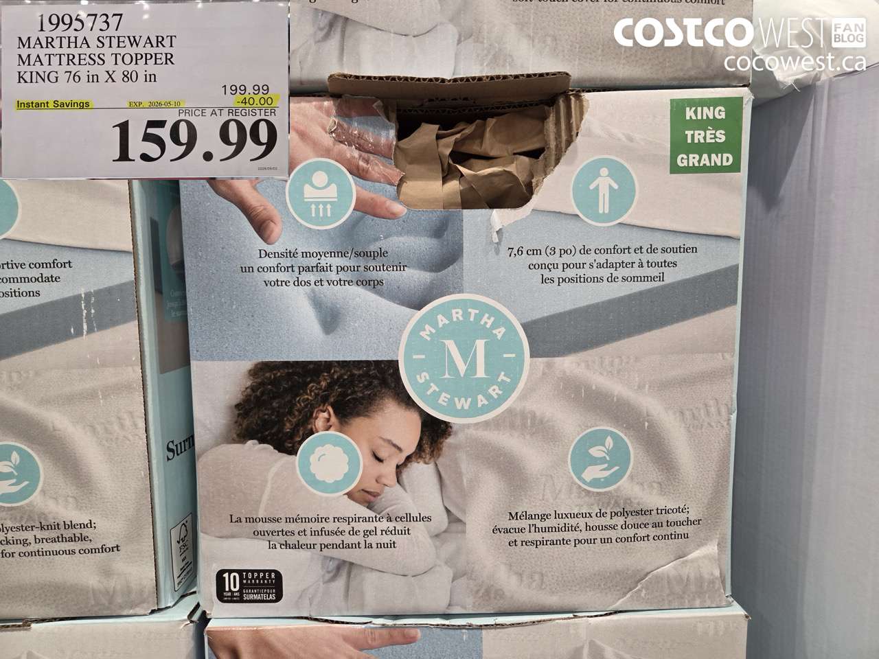 1995737 MARTHA STEWART MATTRESS TOPPER KING 76 IN X 80 IN ($40.00 INSTANT SAVINGS EXPIRES ON 2026-05-10) $159.99
