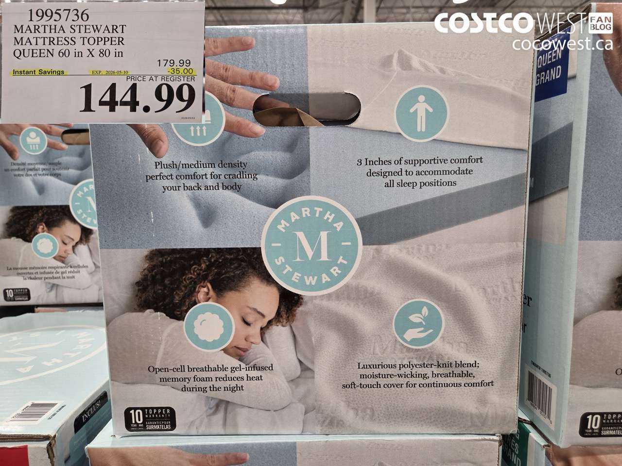 1995736 MARTHA STEWART MATTRESS TOPPER QUEEN 60 IN X 80 IN ($35.00 INSTANT SAVINGS EXPIRES ON 2026-05-10) $144.99