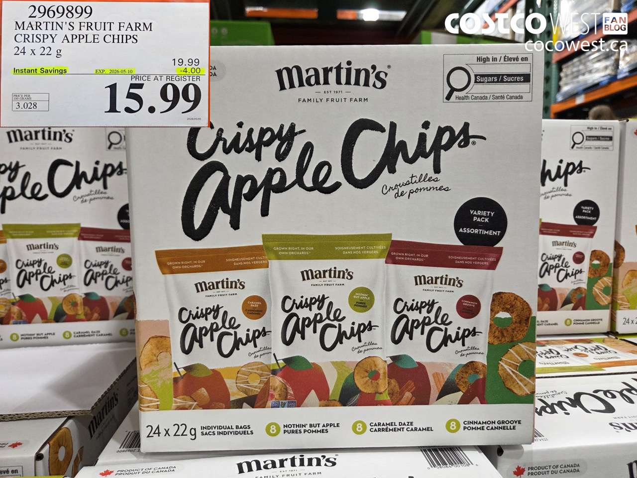2969899 MARTIN'S FRUIT FARM CRISPY APPLE CHIPS 24 X 22 G ($4.00 INSTANT SAVINGS EXPIRES ON 2026-05-10) $15.99