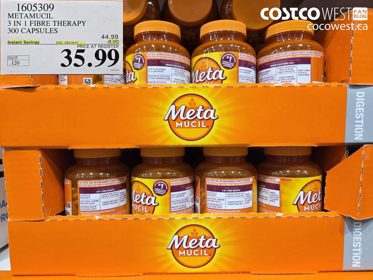 1605309 METAMUCIL 3 IN 1 FIBRE THERAPY 300 CAPSULES ($9.00 INSTANT SAVINGS EXPIRES ON 2026-06-07) $35.99