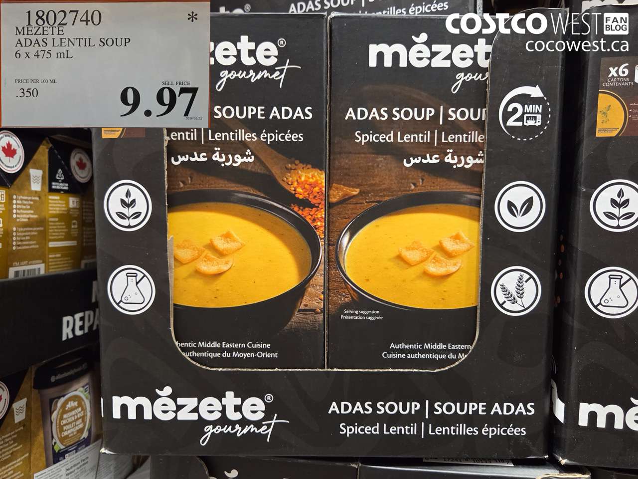 1802740 MEZETE ADAS LENTIL SOUP 6 X 475 ML $9.97
