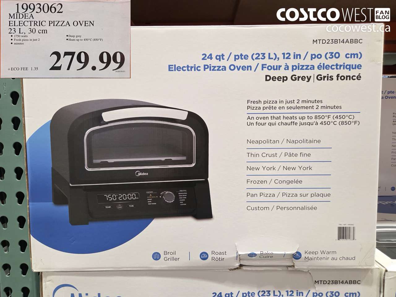1993062 MIDEA ELECTRIC PIZZA OVEN 23 L 30 CM $279.99