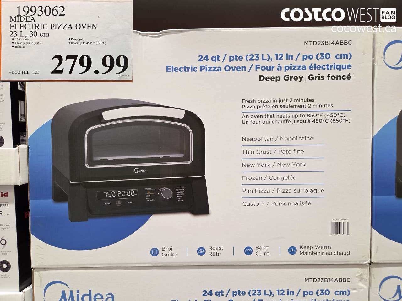 1993062 MIDEA ELECTRIC PIZZA OVEN 23 L, 30 cm $279.99