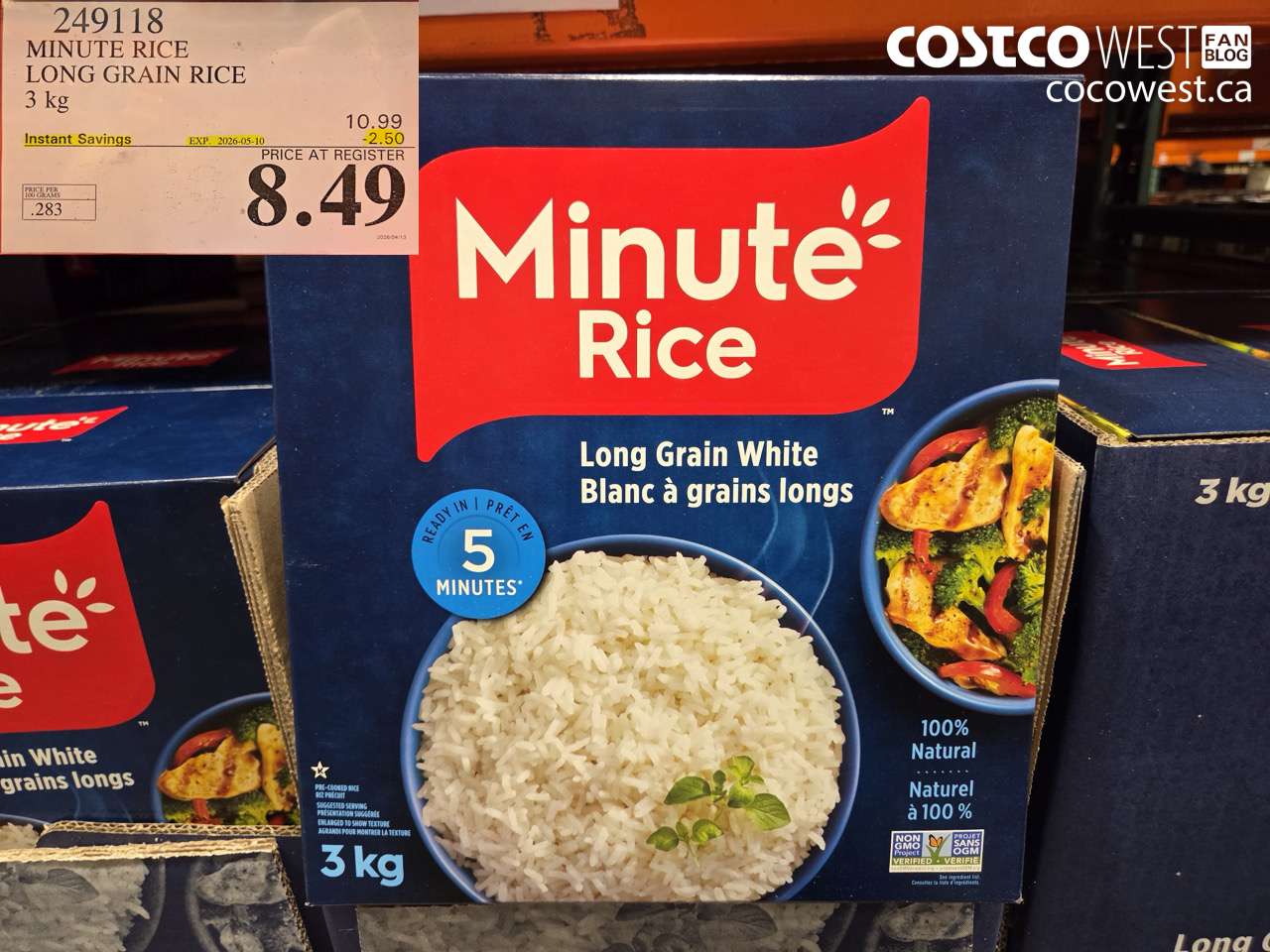 249118 MINUTE RICE LONG GRAIN RICE 3 KG ($2.50 INSTANT SAVINGS EXPIRES ON 2026-05-10) $8.49