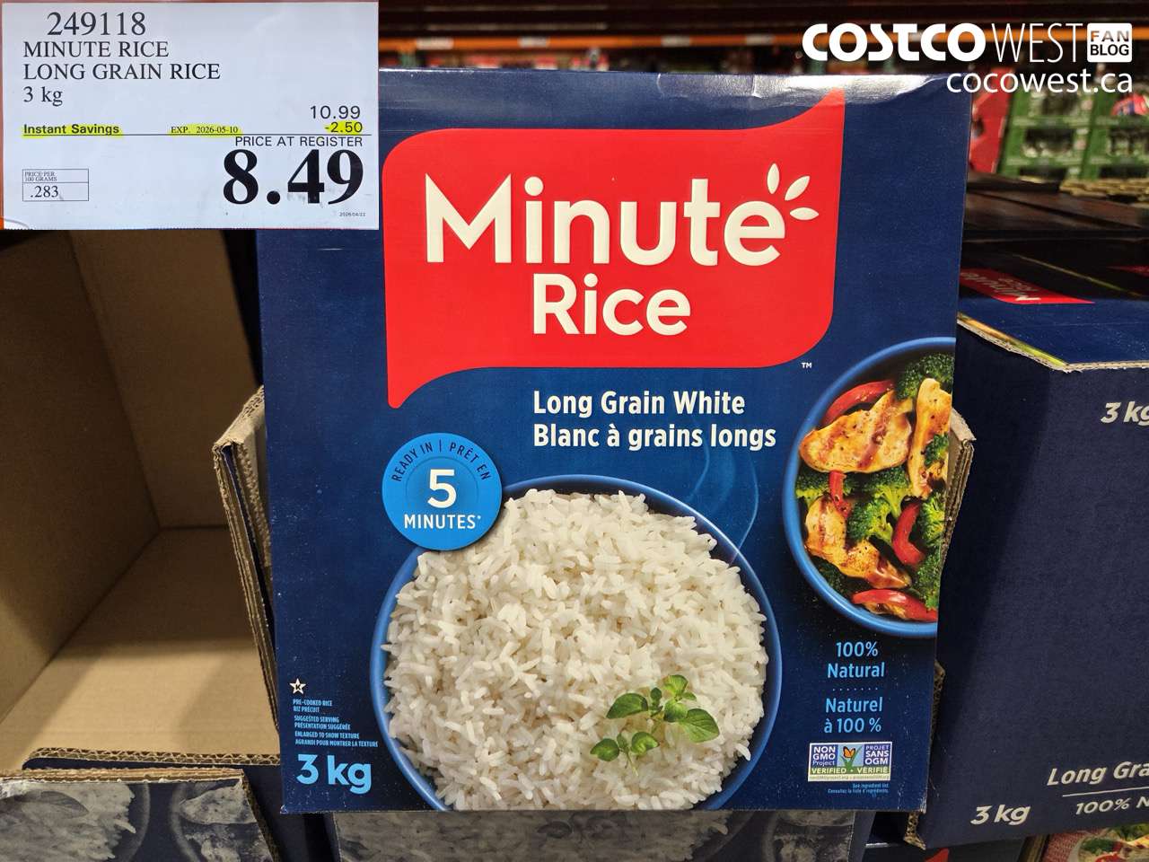 249118 MINUTE RICE LONG GRAIN RICE 3 KG ($2.50 INSTANT SAVINGS EXPIRES ON 2026-05-10) $8.49
