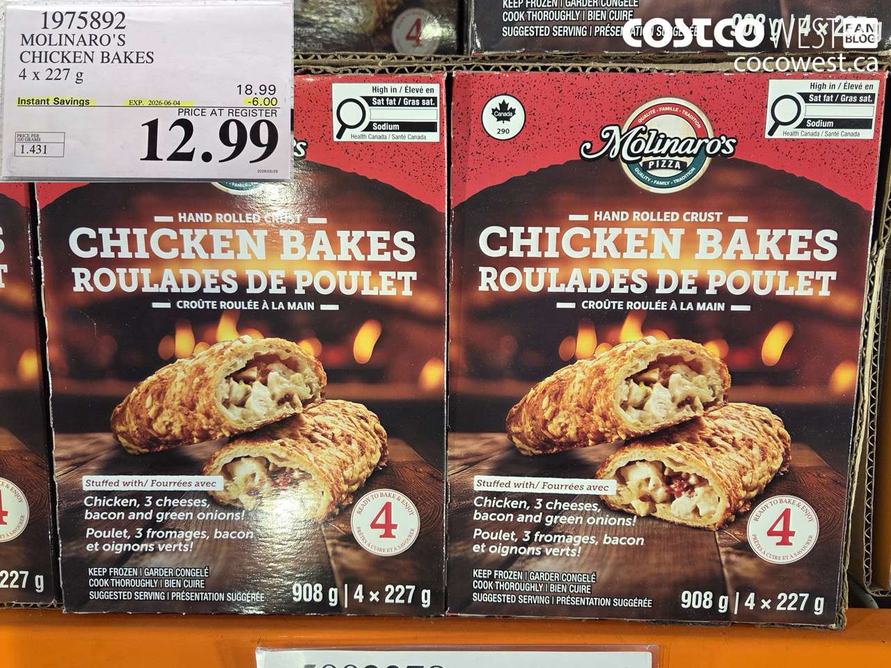 1975892 MOLINARO'S CHICKEN BAKES 4 X 227 G ($6.00 INSTANT SAVINGS EXPIRES ON 2026-06-04) $12.99