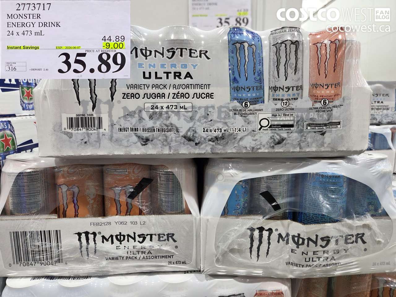 2773717 MONSTER ENERGY DRINK 24 X 473 ML ($9.00 INSTANT SAVINGS EXPIRES ON 2026-06-07) $35.89