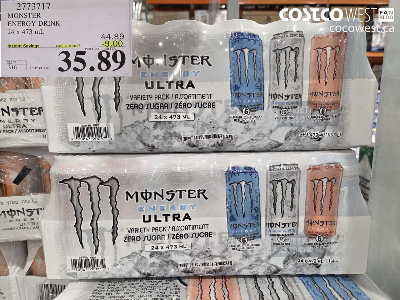 2773717 MONSTER ENERGY DRINK 24 X 473 ML ($9.00 INSTANT SAVINGS EXPIRES ON 2026-06-07) $35.89