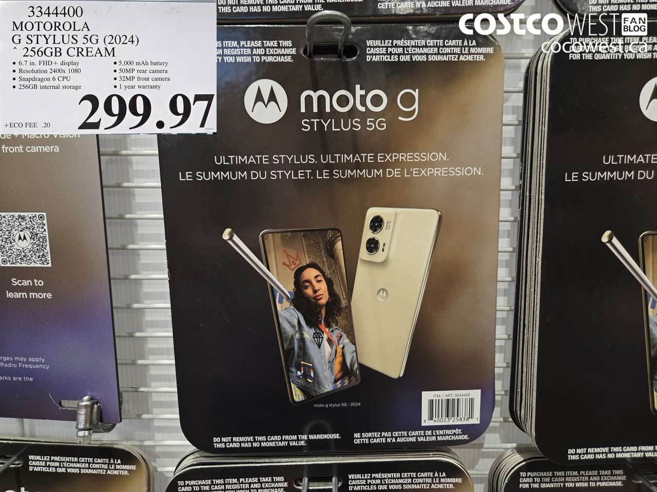 3344400 MOTOROLA G STYLUS 5G (2024) 256GB CREAM $299.97