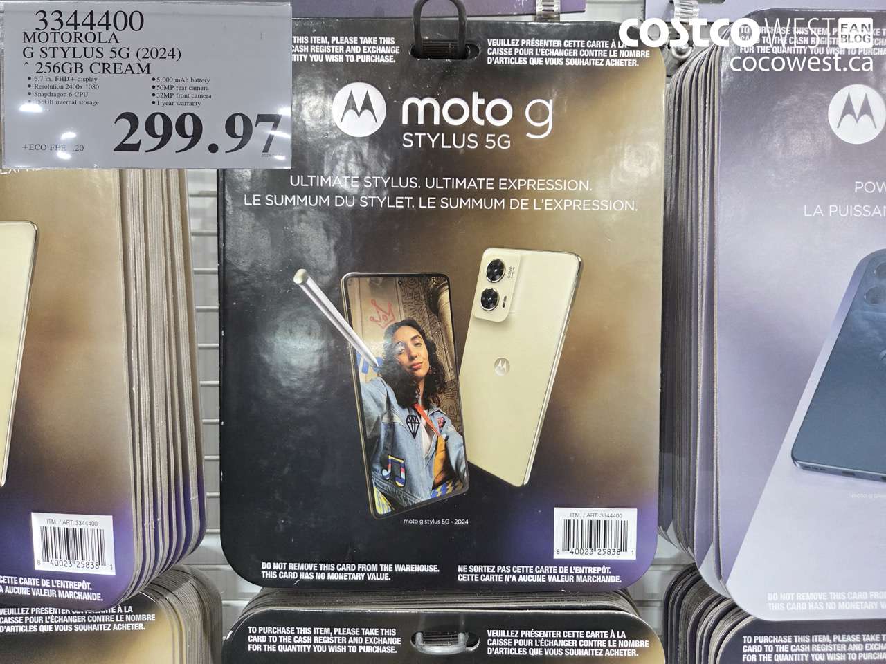 3344400 MOTOROLA G STYLUS 5G (2024) 256GB CREAM $299.97