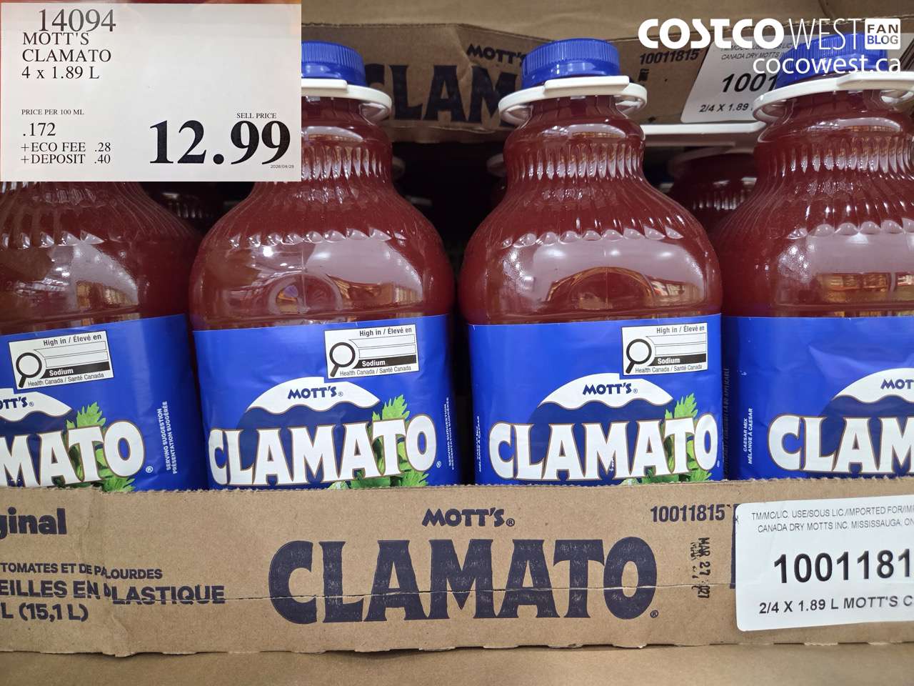 14094 MOTT'S CLAMATO 4 X 1.89 L $12.99