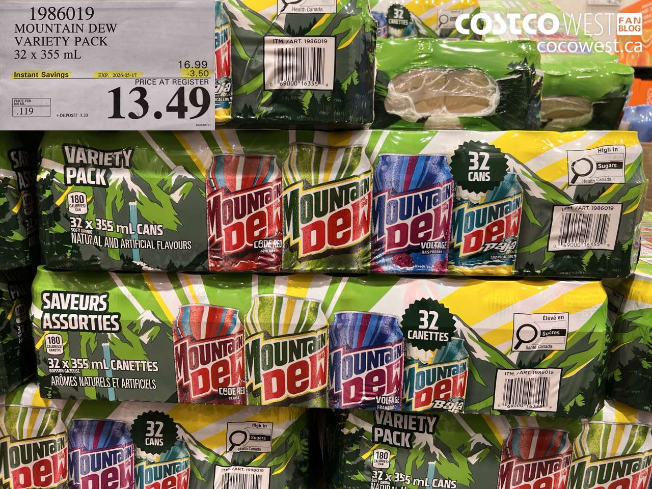 1986019 MOUNTAIN DEW VARIETY PACK 32 X 355 ML ($3.50 INSTANT SAVINGS EXPIRES ON 2026-05-17) $13.49