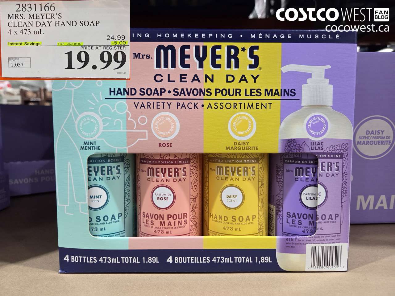 2831166 MRS. MEYER'S CLEAN DAY HAND SOAP 4 X 473 ML ($5.00 INSTANT SAVINGS EXPIRES ON 2026-06-07) $19.99