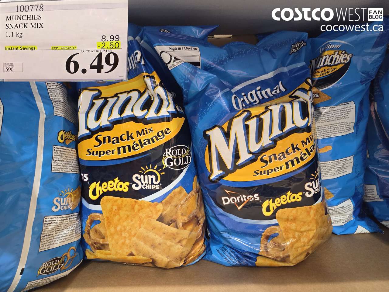100778 MUNCHIES SNACK MIX 1.1 KG ($2.50 INSTANT SAVINGS EXPIRES ON 2026-05-17) $6.49