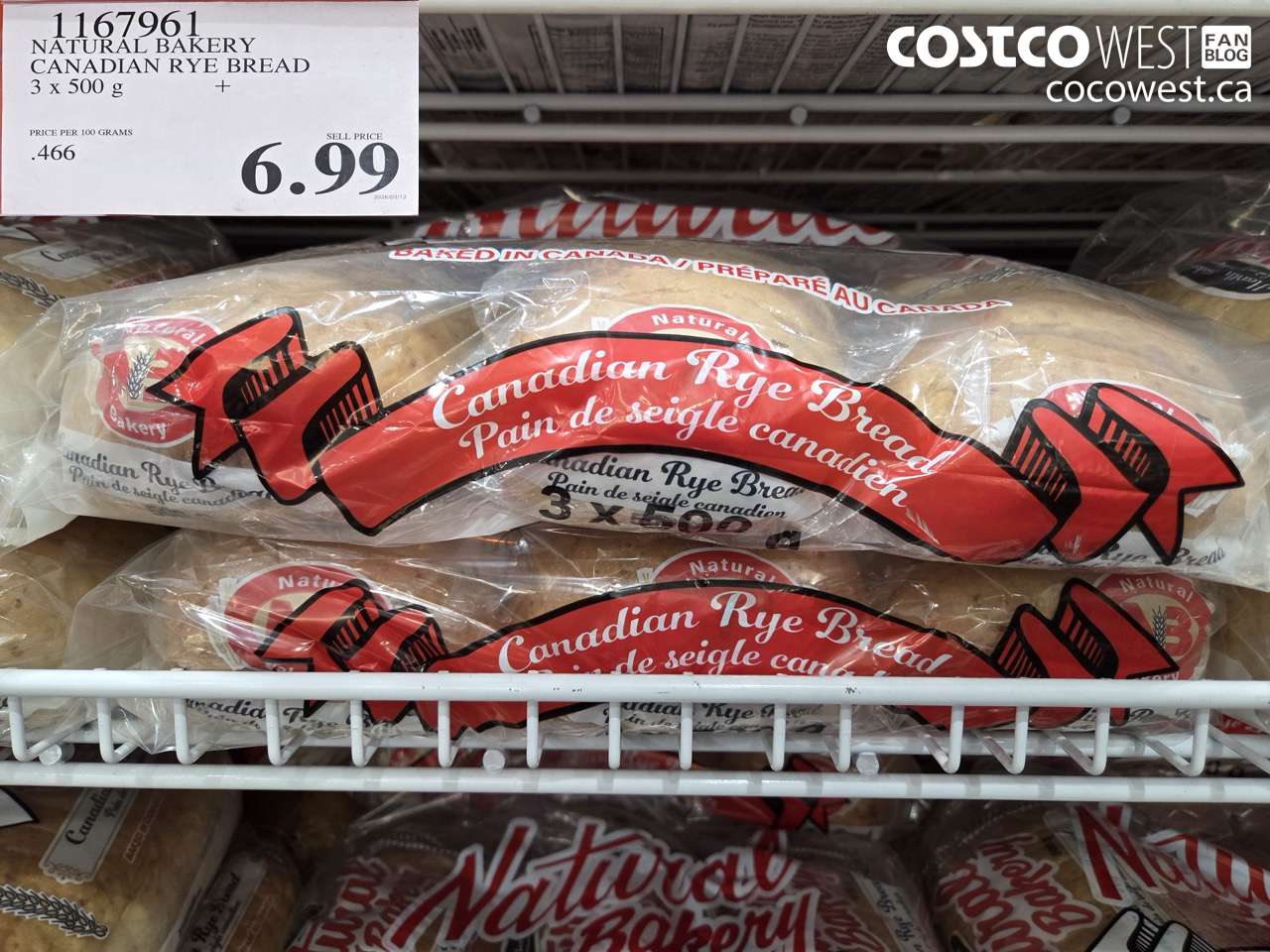 1167961 NATURAL BAKERY CANADIAN RYE BREAD 3 X 500 G $6.99