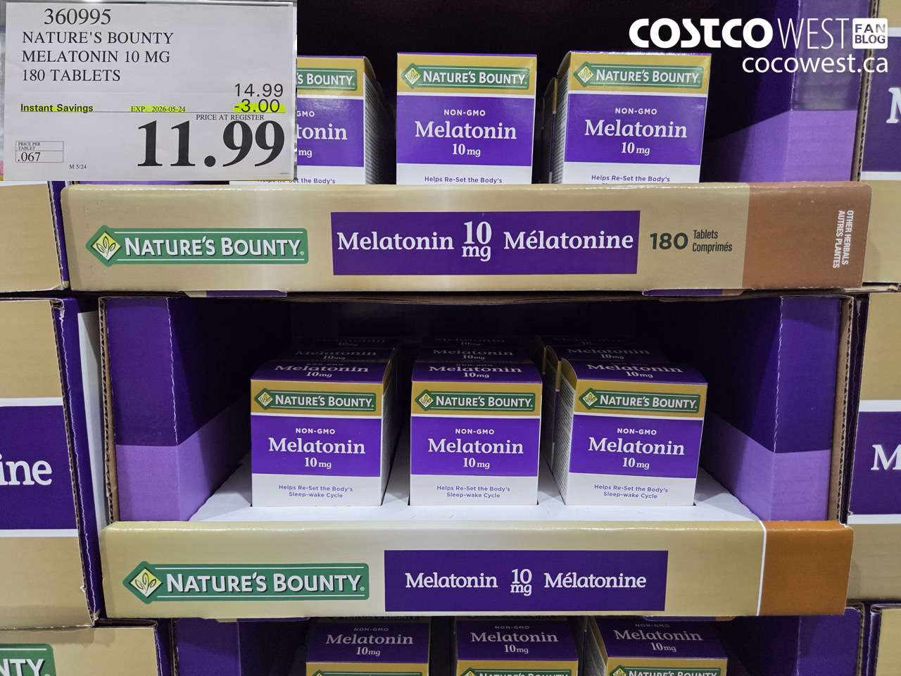 360995 NATURE'S BOUNTY MELATONIN 10 MG 180 TABLETS ($3.00 INSTANT SAVINGS EXPIRES ON 2026-05-24) $11.99
