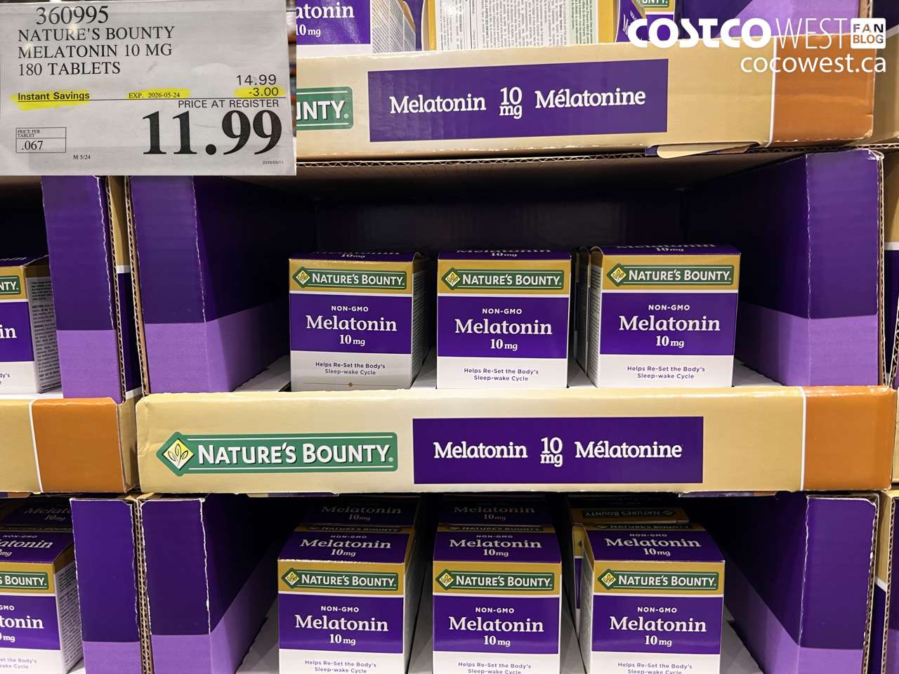 360995 NATURE'S BOUNTY MELATONIN 10 MG 180 TABLETS ($3.00 INSTANT SAVINGS EXPIRES ON 2026-05-24) $11.99