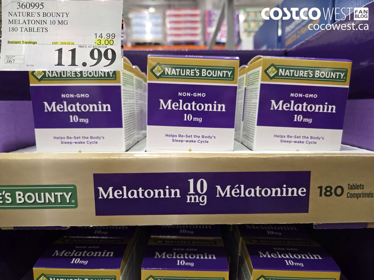 360995 NATURE'S BOUNTY MELATONIN 10 MG 180 TABLETS ($3.00 INSTANT SAVINGS EXPIRES ON 2026-05-24) $11.99