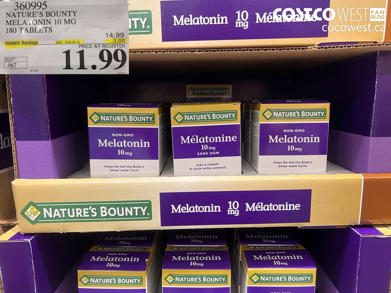 360995 NATURE'S BOUNTY MELATONIN 10 MG 180 TABLETS ($3.00 INSTANT SAVINGS EXPIRES ON 2026-05-24) $11.99