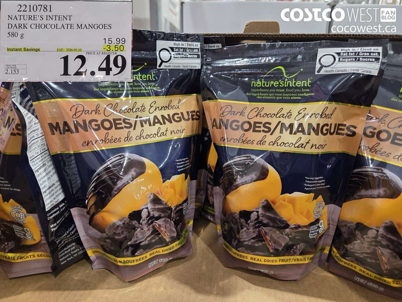2210781 NATURE'S INTENT DARK CHOCOLATE MANGOES 580 G ($3.50 INSTANT SAVINGS EXPIRES ON 2026-05-10) $12.49