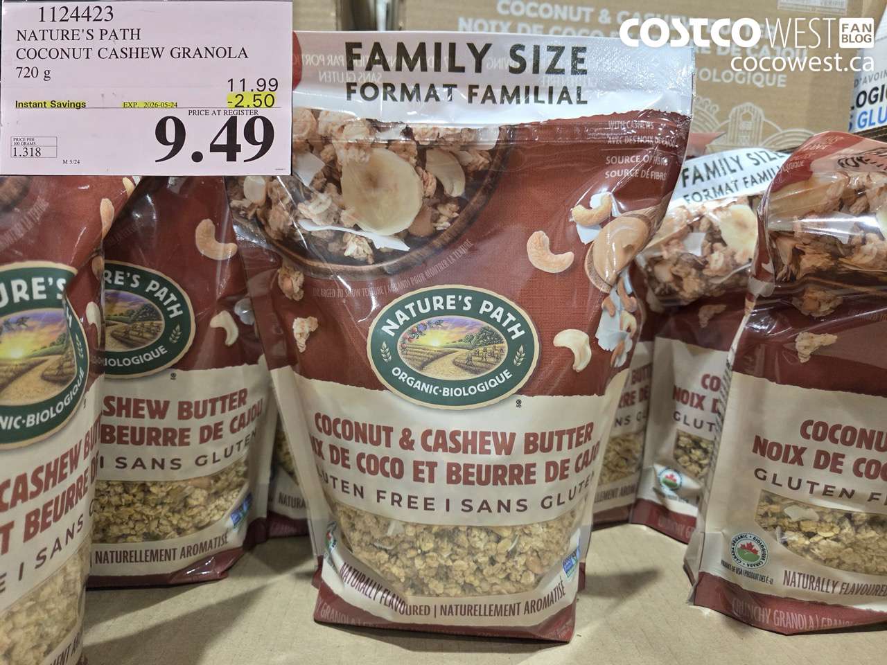 1124423 NATURE'S PATH COCONUT CASHEW GRANOLA 720 G ($2.50 INSTANT SAVINGS EXPIRES ON 2026-05-24) $9.49