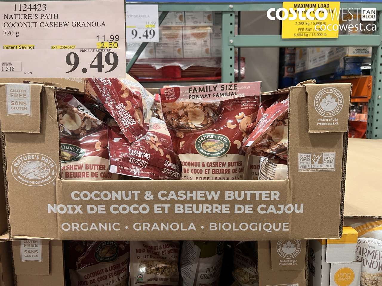 1124423 NATURE'S PATH COCONUT CASHEW GRANOLA 720 G ($2.50 INSTANT SAVINGS EXPIRES ON 2026-05-24) $9.49