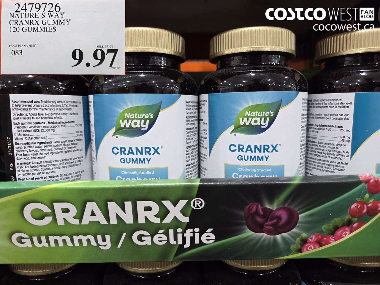 2479726 NATURE'S WAY CRANRX GUMMY 120 GUMMIES $9.97