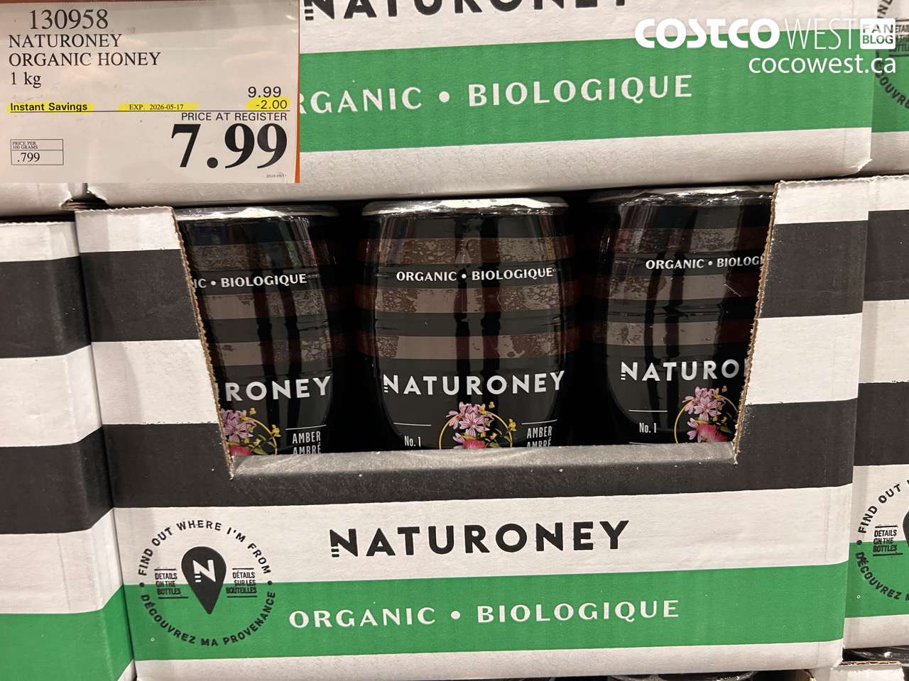 130958 NATURONEY ORGANIC HONEY 1 KG ($2.00 INSTANT SAVINGS EXPIRES ON 2026-05-17) $7.99