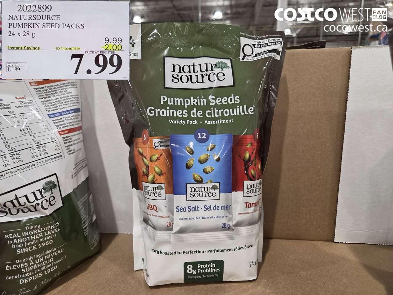 2022899 NATURSOURCE PUMPKIN SEED PACKS 24 X 28 G ($2.00 INSTANT SAVINGS EXPIRES ON 2026-05-03) $7.99
