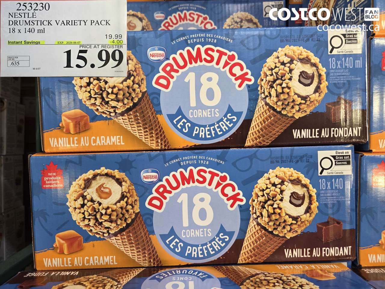 253230 NESTLE DRUMSTICK VARIETY PACK 18 X 140 ML ($4.00 INSTANT SAVINGS EXPIRES ON 2026-06-07) $15.99