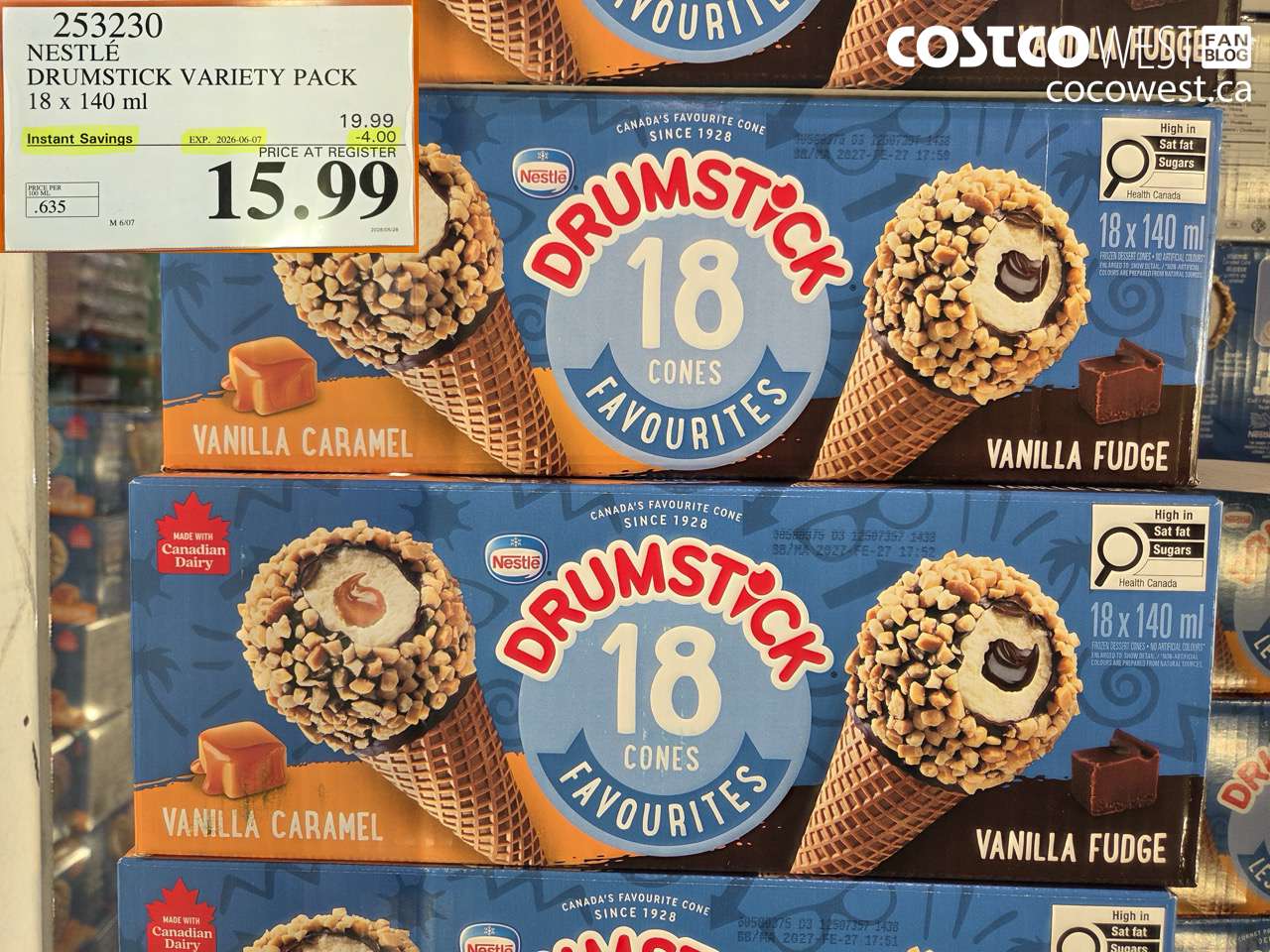253230 NESTLÉ DRUMSTICK VARIETY PACK 18 X 140 ML ($4.00 INSTANT SAVINGS EXPIRES ON 2026-06-07) $15.99