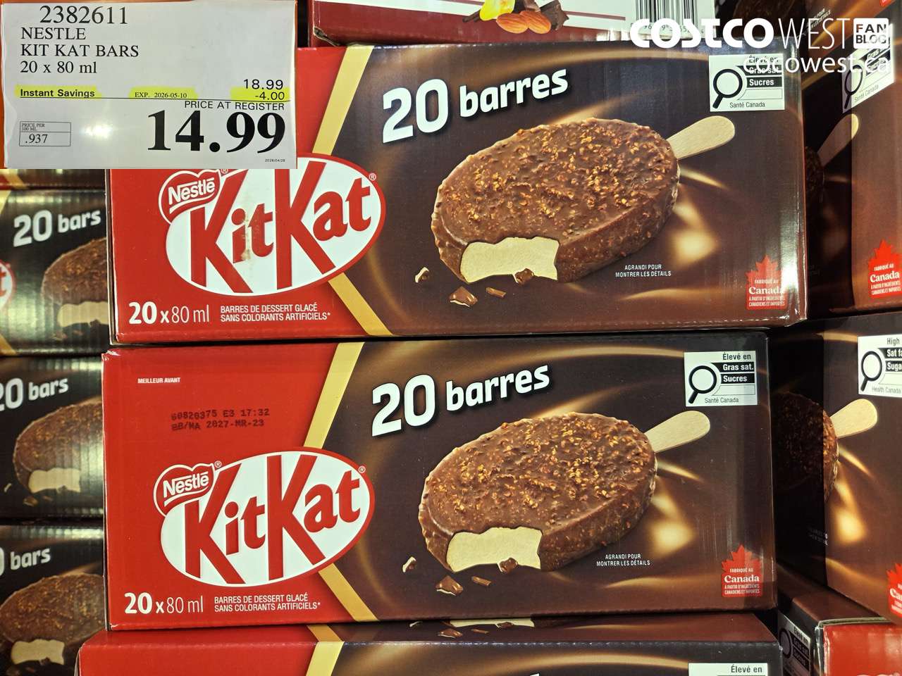 2382611 NESTLE KIT KAT BARS 20 X 80 ML ($4.00 INSTANT SAVINGS EXPIRES ON 2026-05-10) $14.99