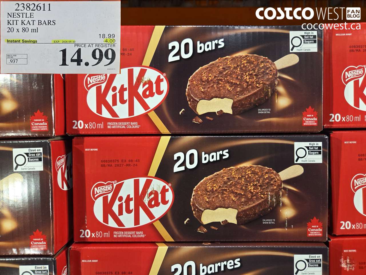 2382611 NESTLE KIT KAT BARS 20 X 80 ML ($4.00 INSTANT SAVINGS EXPIRES ON 2026-05-10) $14.99