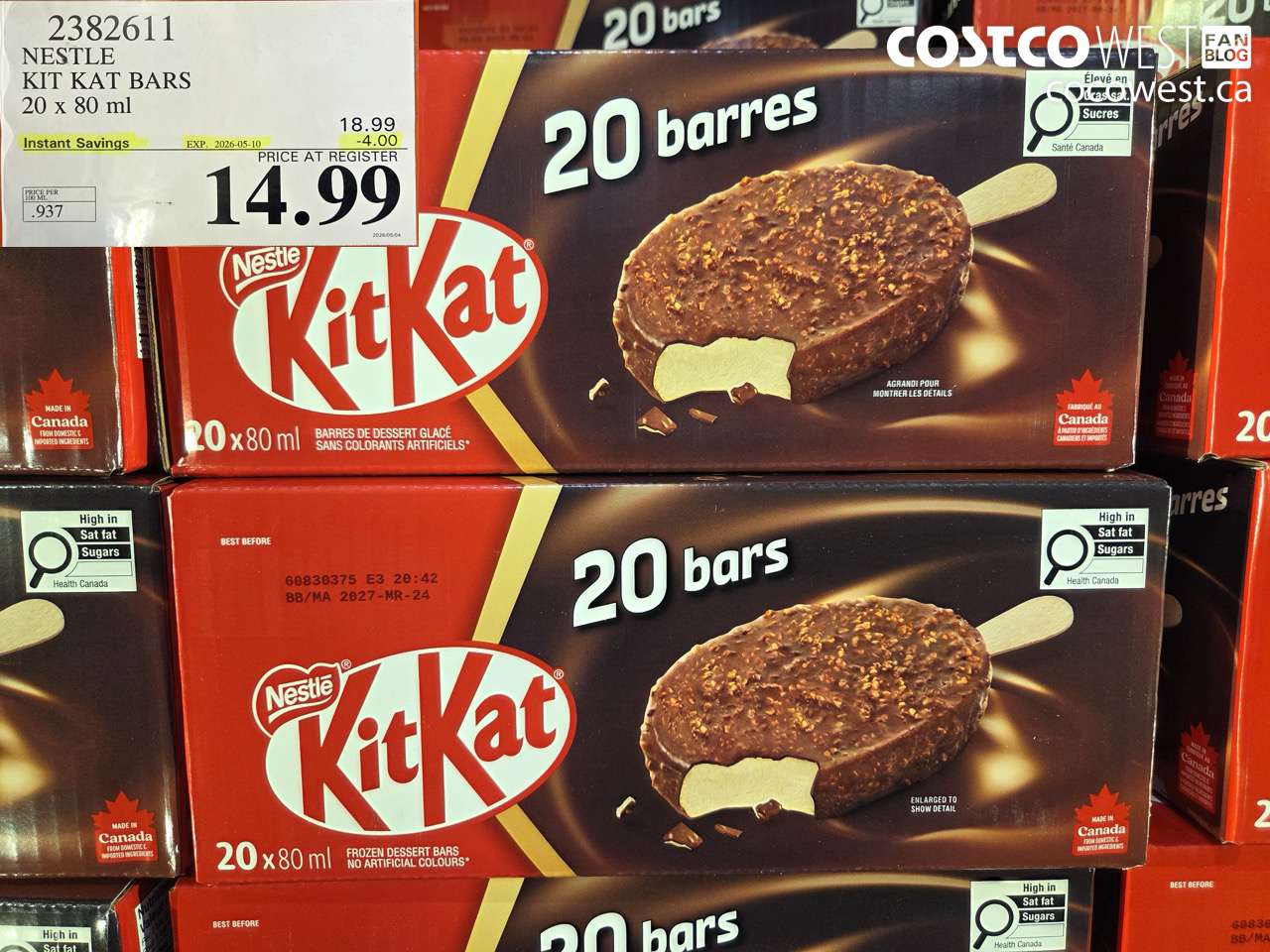 2382611 NESTLE KIT KAT BARS 20 X 80 ML ($4.00 INSTANT SAVINGS EXPIRES ON 2026-05-10) $14.99