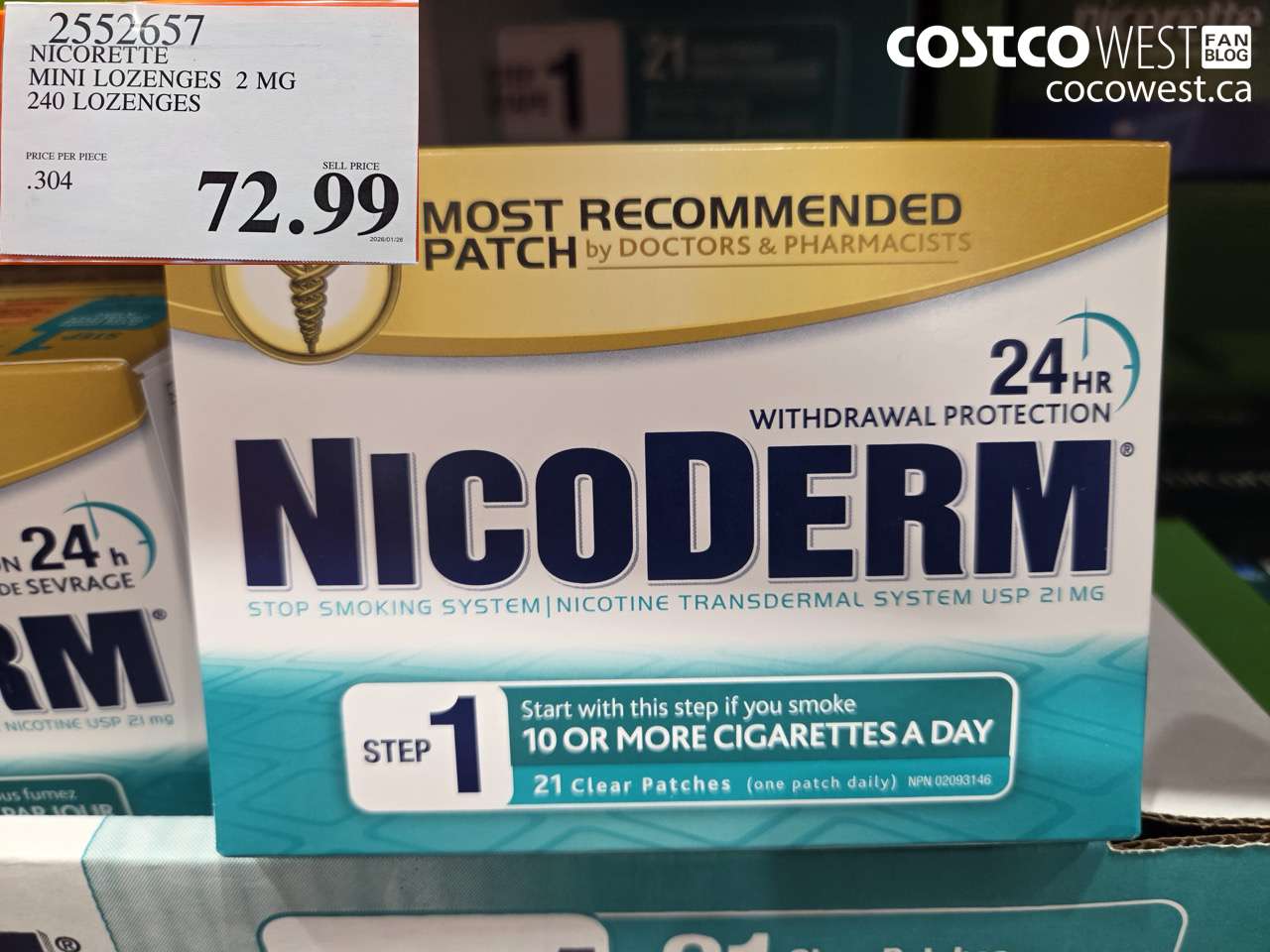 2552657 NICORETTE MINI LOZENGES 2 MG 240 LOZENGES $72.99