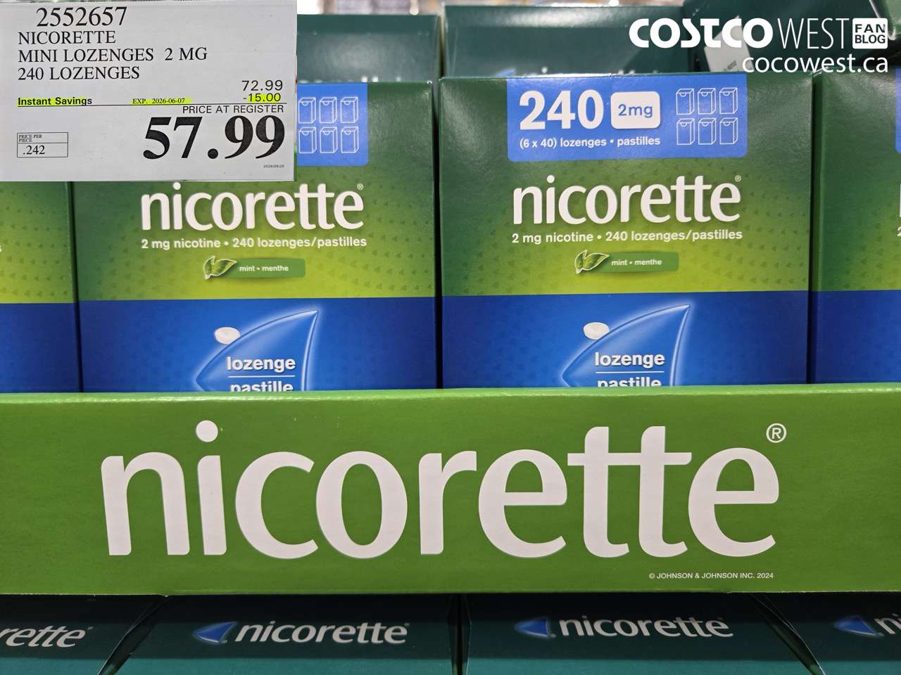 2552657 NICORETTE MINI LOZENGES 2 MG 240 LOZENGES ($15.00 INSTANT SAVINGS EXPIRES ON 2026-06-07) $57.99