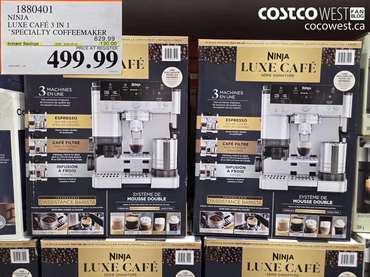 1880401 NINJA LUXE CAFÉ 3 IN 1 SPECIALTY COFFEEMAKER ($130.00 INSTANT SAVINGS EXPIRES ON 2026-05-10) $499.99