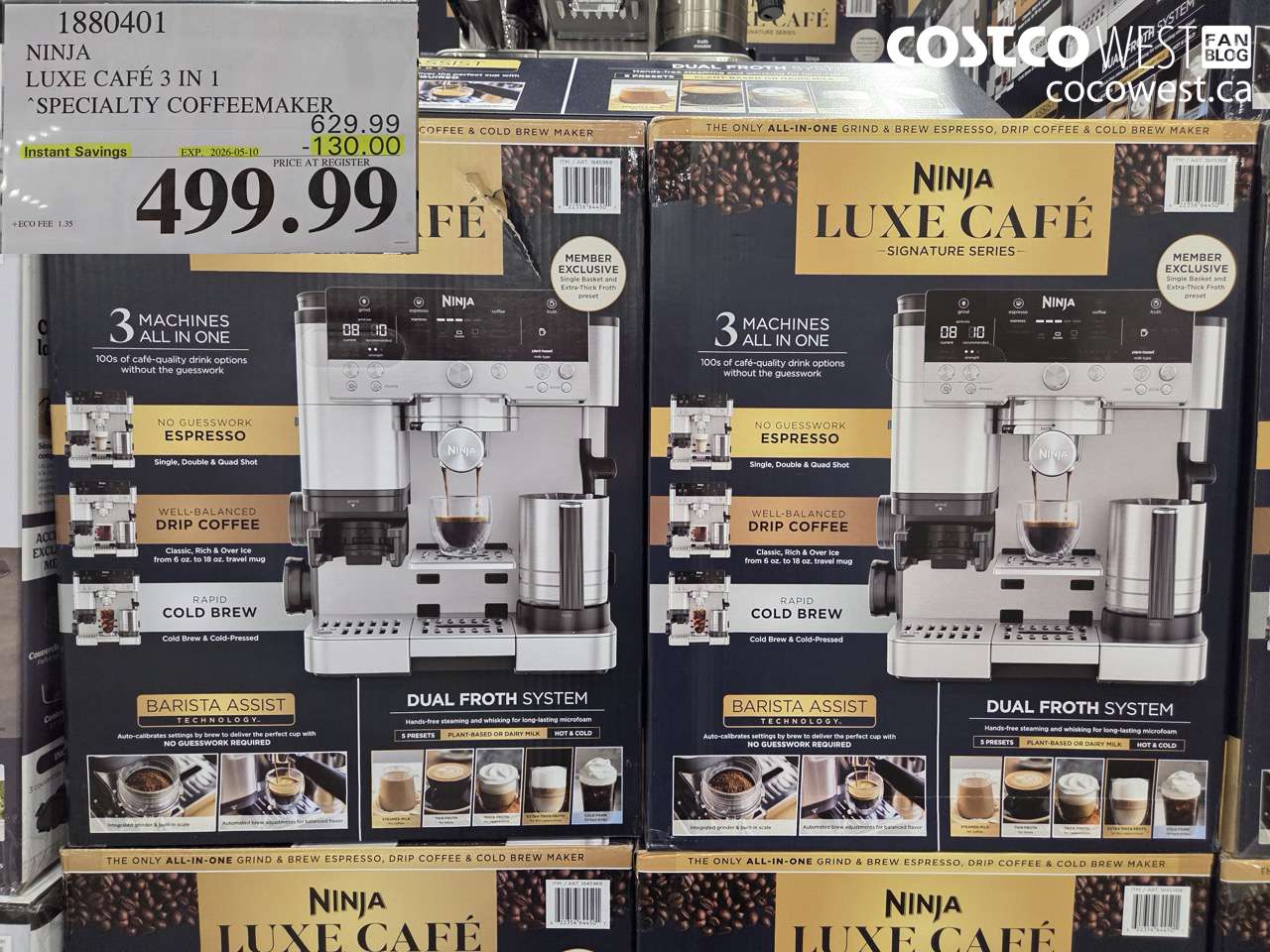 1880401 NINJA LUXE CAFÉ 3 IN 1 SPECIALTY COFFEEMAKER ($130.00 INSTANT SAVINGS EXPIRES ON 2026-05-10) $499.99