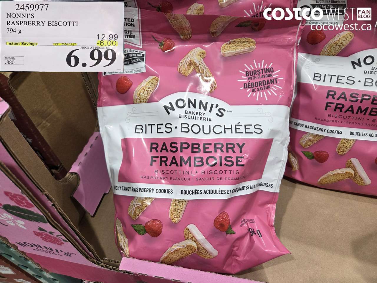 2459977 NONNI'S RASPBERRY BISCOTTI 794 G ($6.00 INSTANT SAVINGS EXPIRES ON 2026-05-17) $6.99