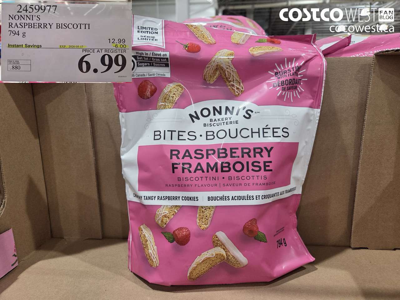 2459977 NONNI'S RASPBERRY BISCOTTI 794 G ($6.00 INSTANT SAVINGS EXPIRES ON 2026-05-17) $6.99