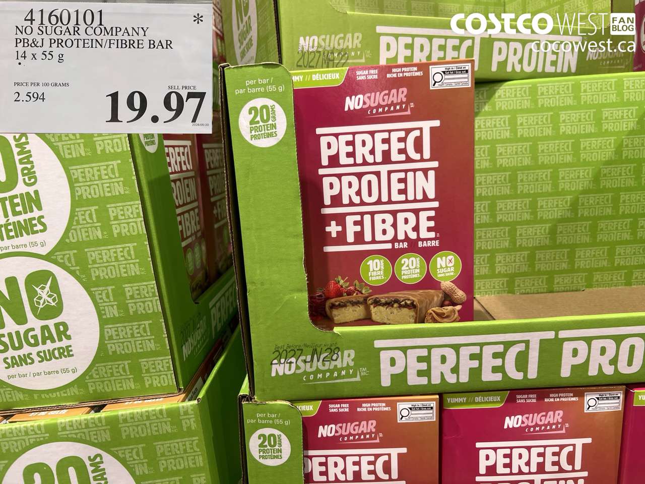 4160101 NO SUGAR COMPANY PB&J PROTEIN/FIBRE BAR 14 X 55 G $19.97