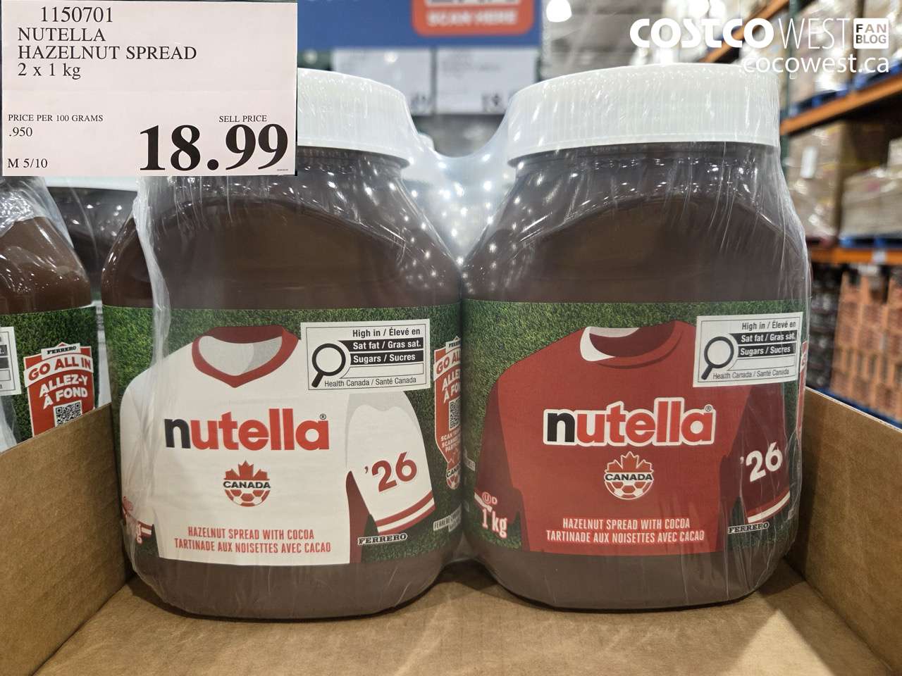 1150701 NUTELLA HAZELNUT SPREAD 2 X 1 KG $18.99