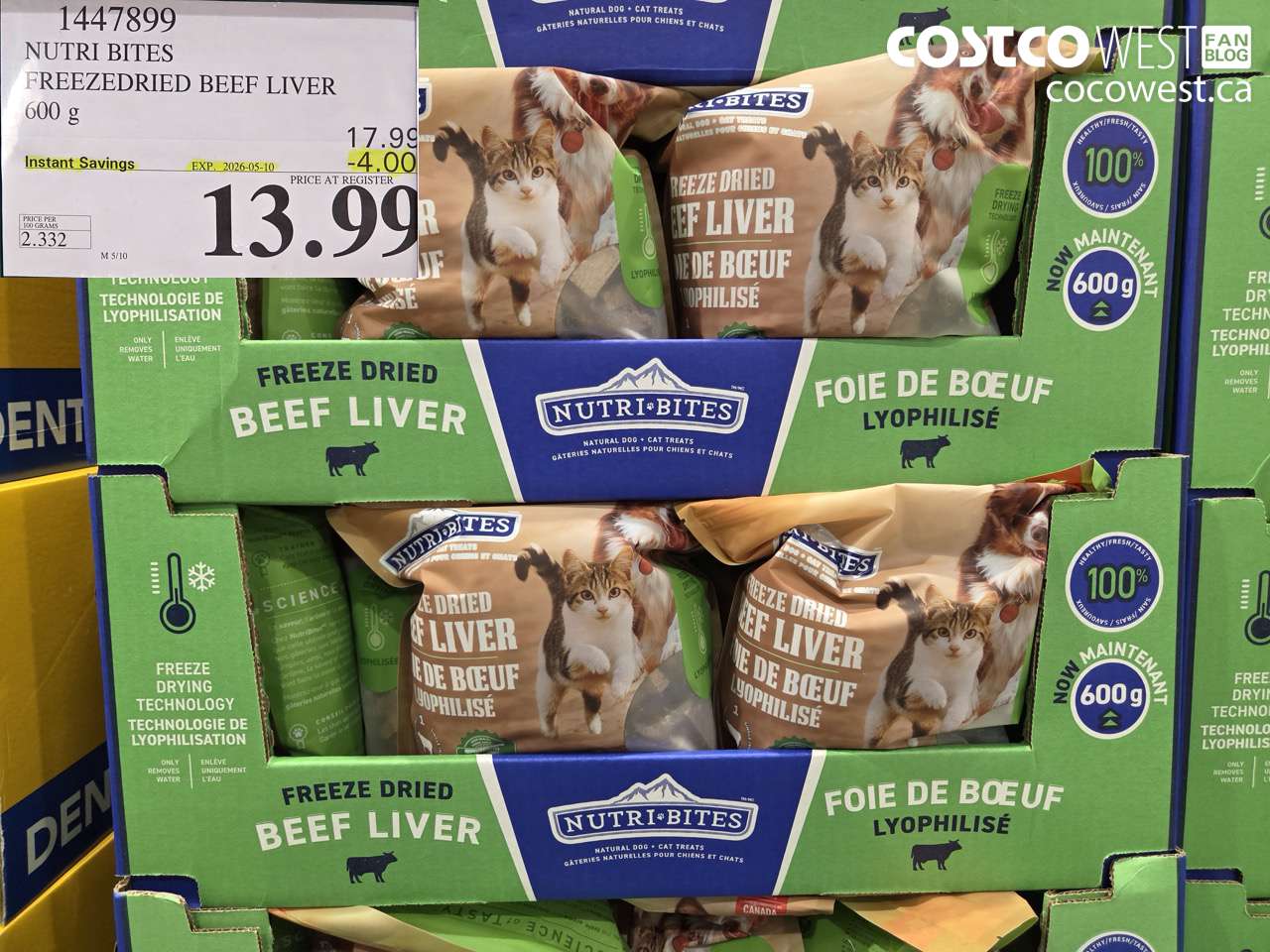 1447899 NUTRI BITES FREEZEDRIED BEEF LIVER 600 G ($4.00 INSTANT SAVINGS EXPIRES ON 2026-05-10) $13.99