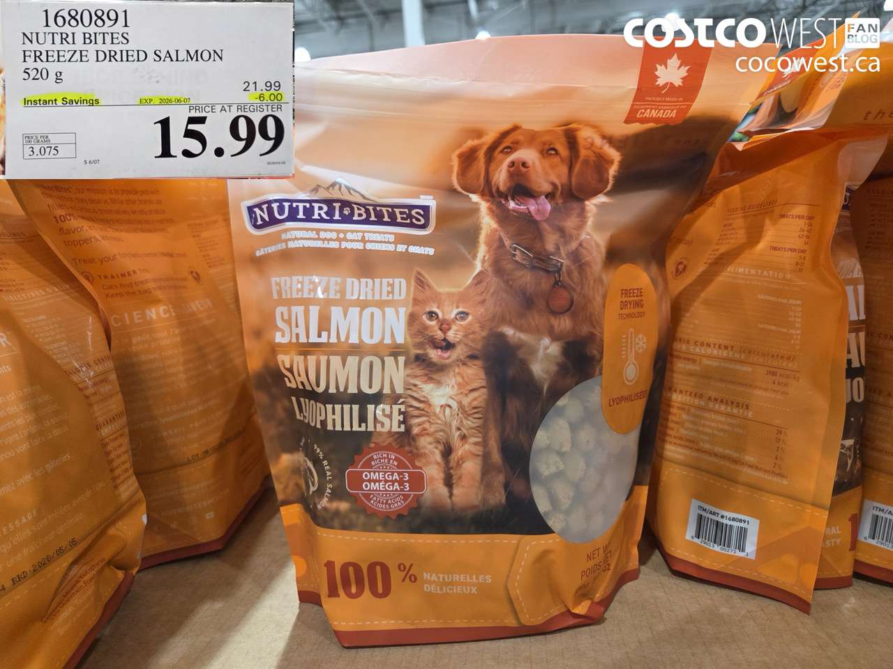 1680891 NUTRI BITES FREEZE DRIED SALMON 520 G ($6.00 INSTANT SAVINGS EXPIRES ON 2026-06-07) $15.99