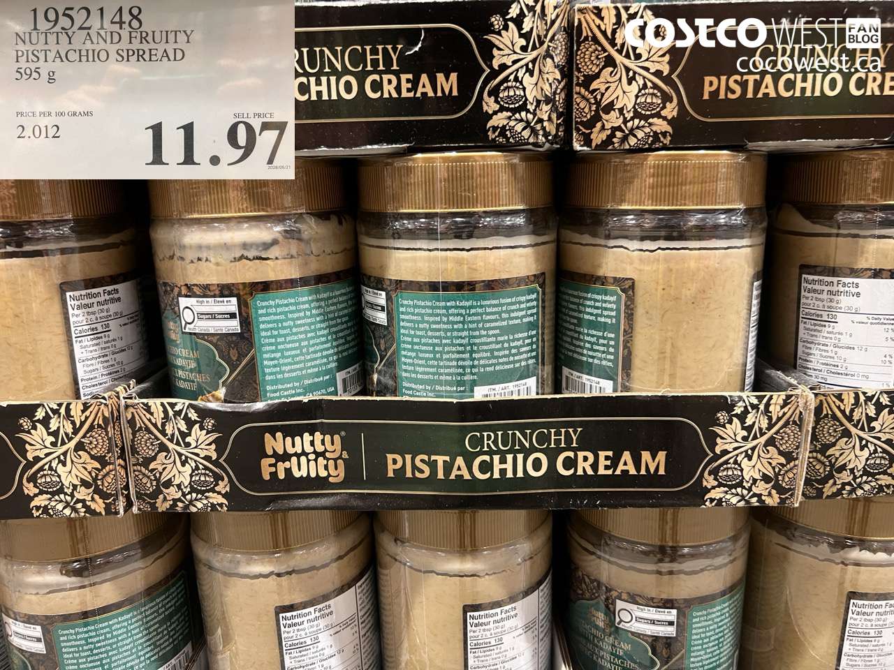 1952148 NUTTY AND FRUITY PISTACHIO SPREAD 595 G $11.97