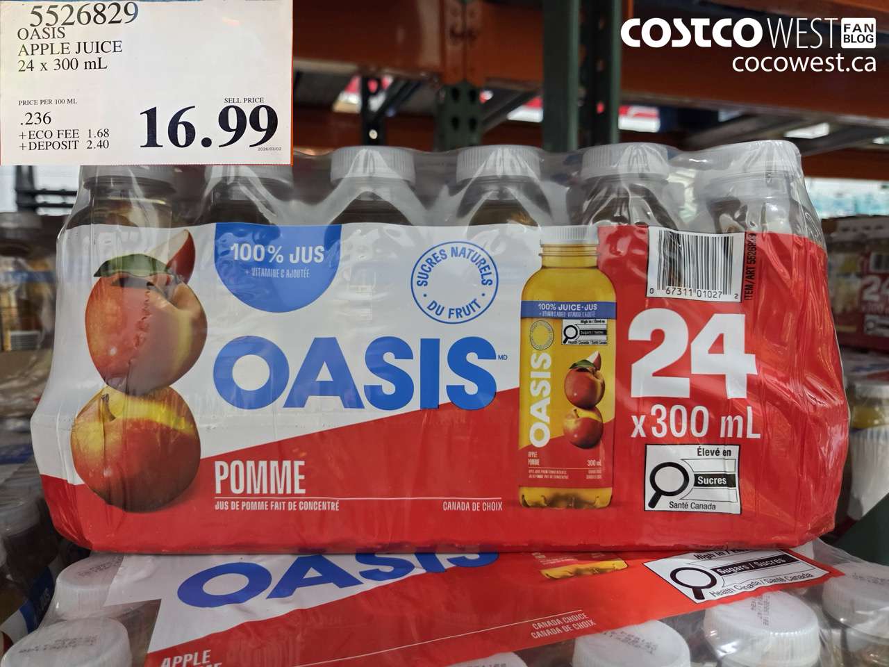 5526829 OASIS APPLE JUICE 24 X 300 ML $16.99