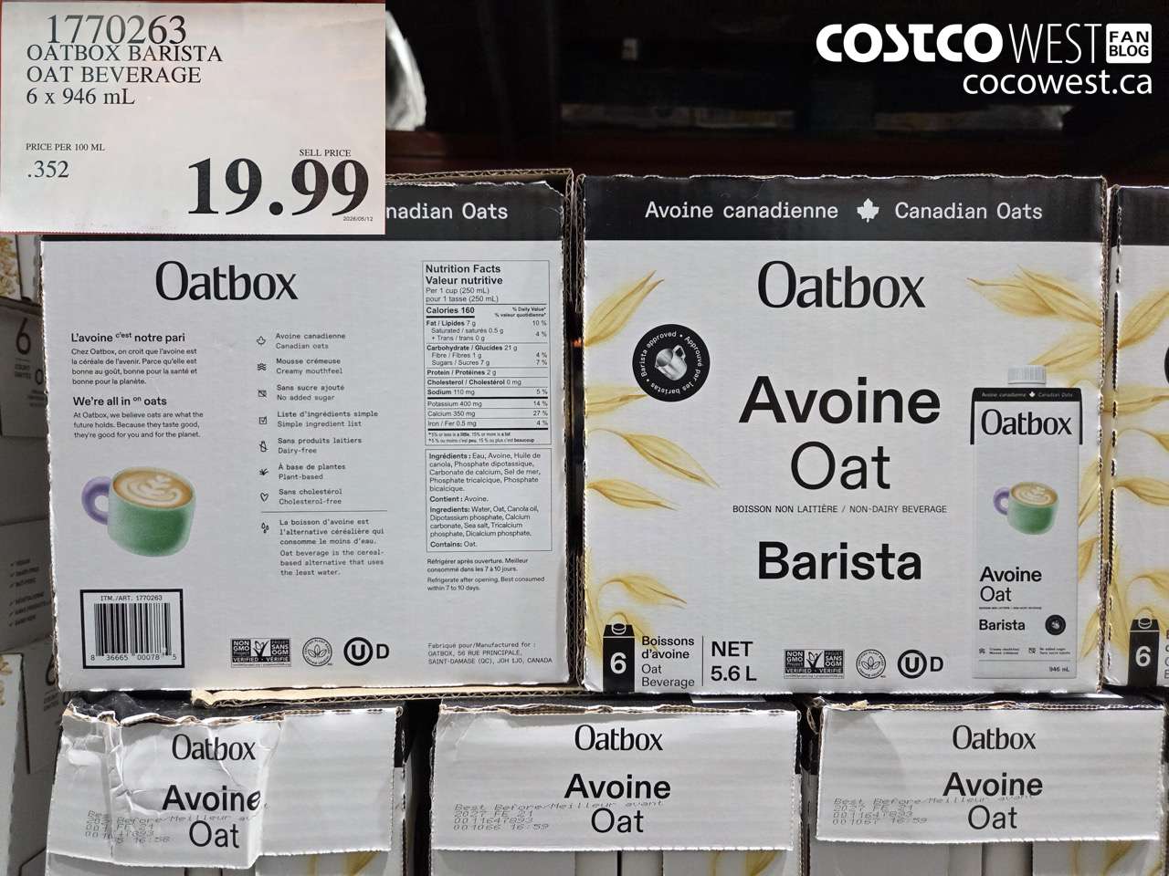 1770263 OATBOX BARISTA OAT BEVERAGE 6 X 946 ML $19.99